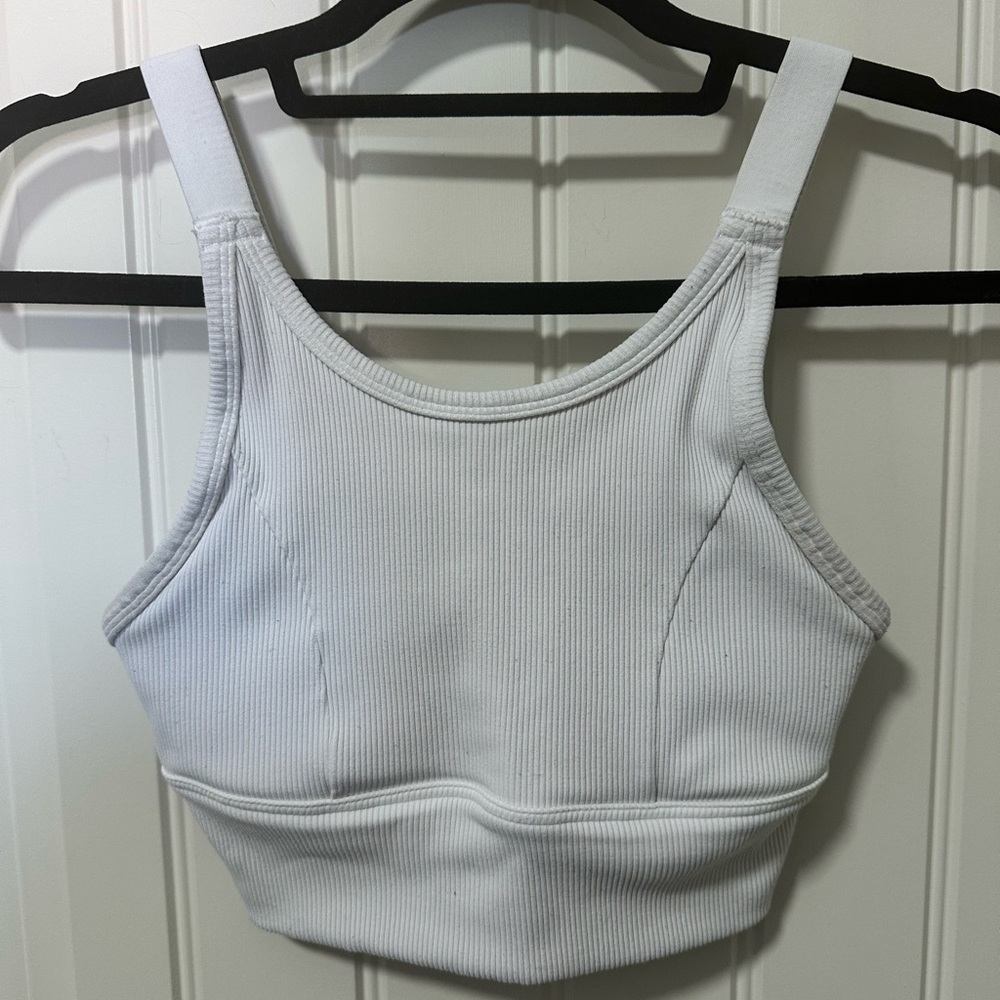 Aerie White Ribbed Sports Bra